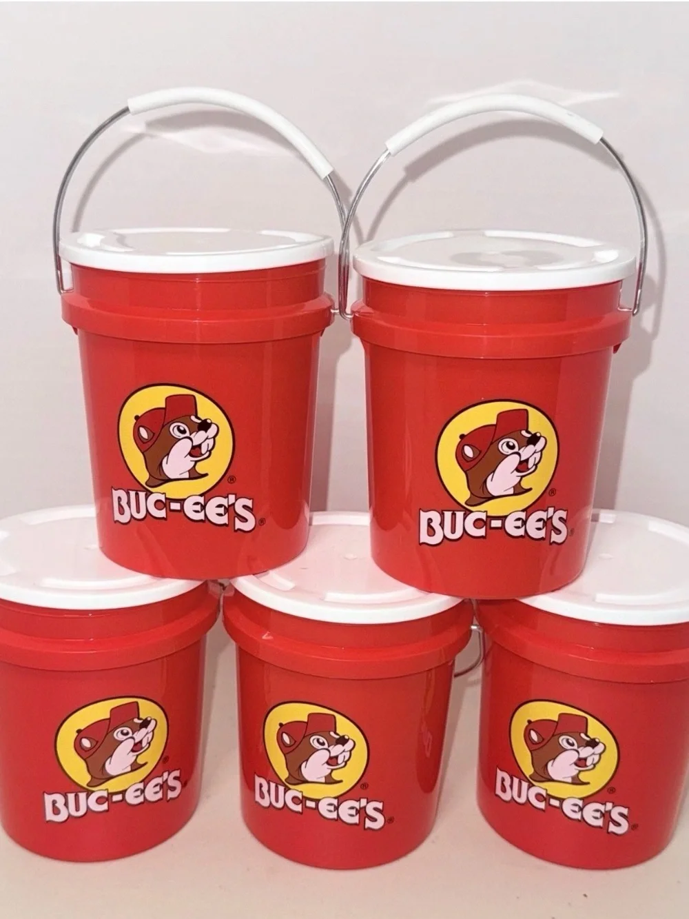 Buc-ee's Red Mini Buckets with Lids Set of 5